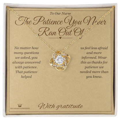 Engraved Love Knot Necklace with message for nurse