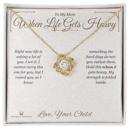 Engraved Love Knot Necklace with message for mom