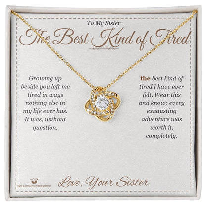 Love Knot Necklace engraved with your own words for sister