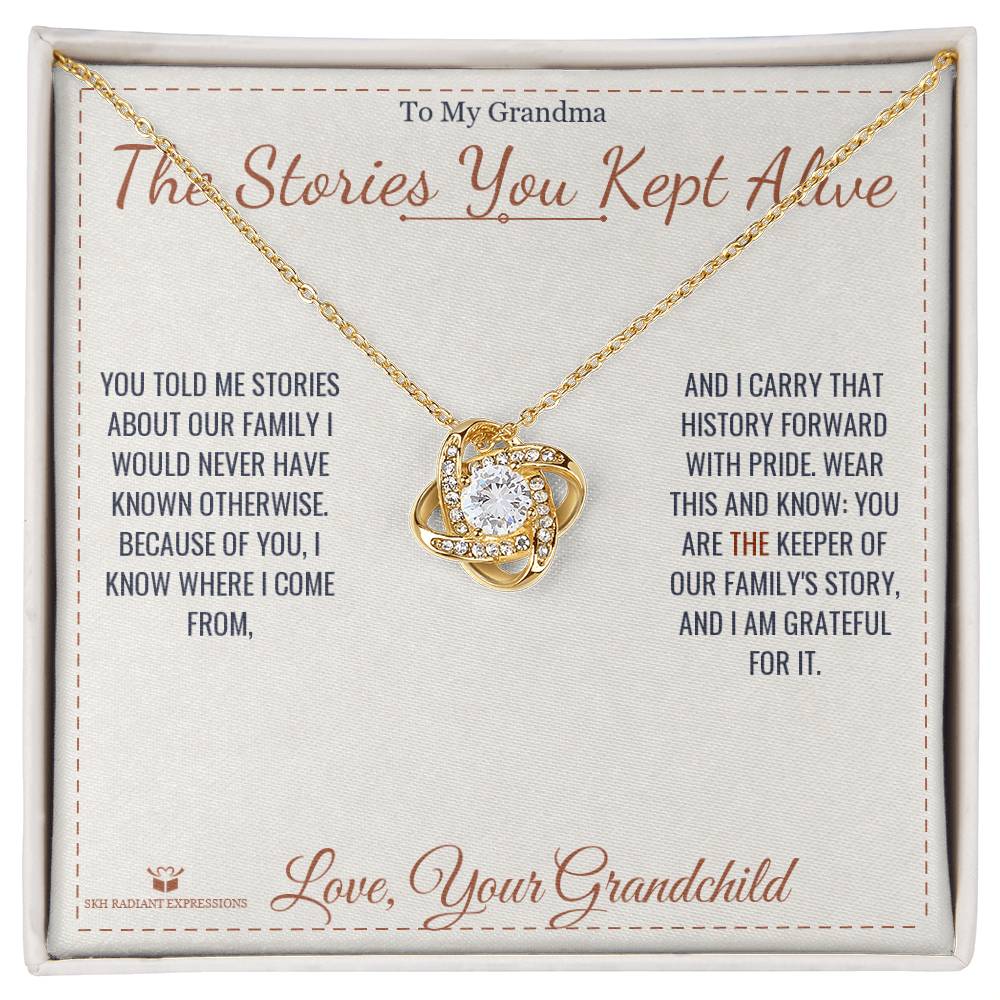 Engraved Love Knot Necklace with message for grandmother