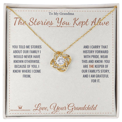 Engraved Love Knot Necklace with message for grandmother