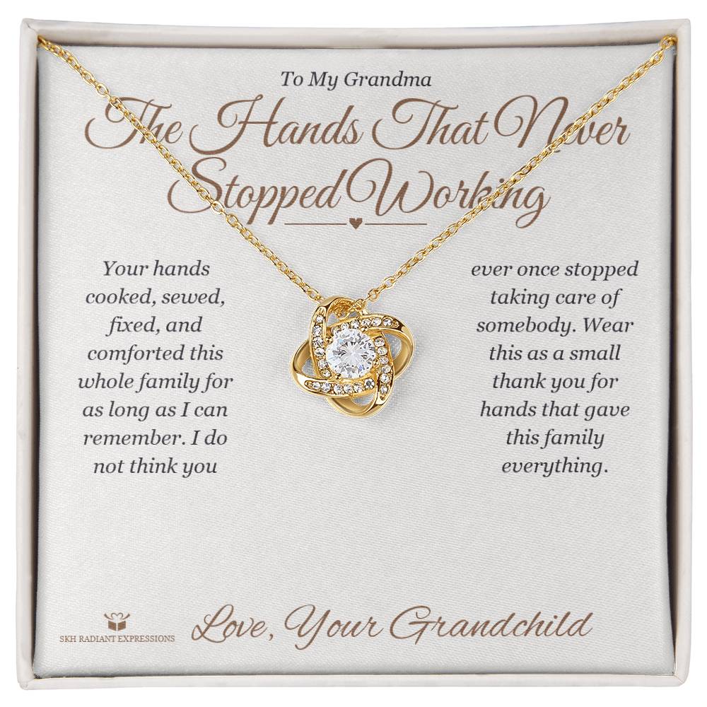 Engraved Love Knot Necklace with message for grandmother