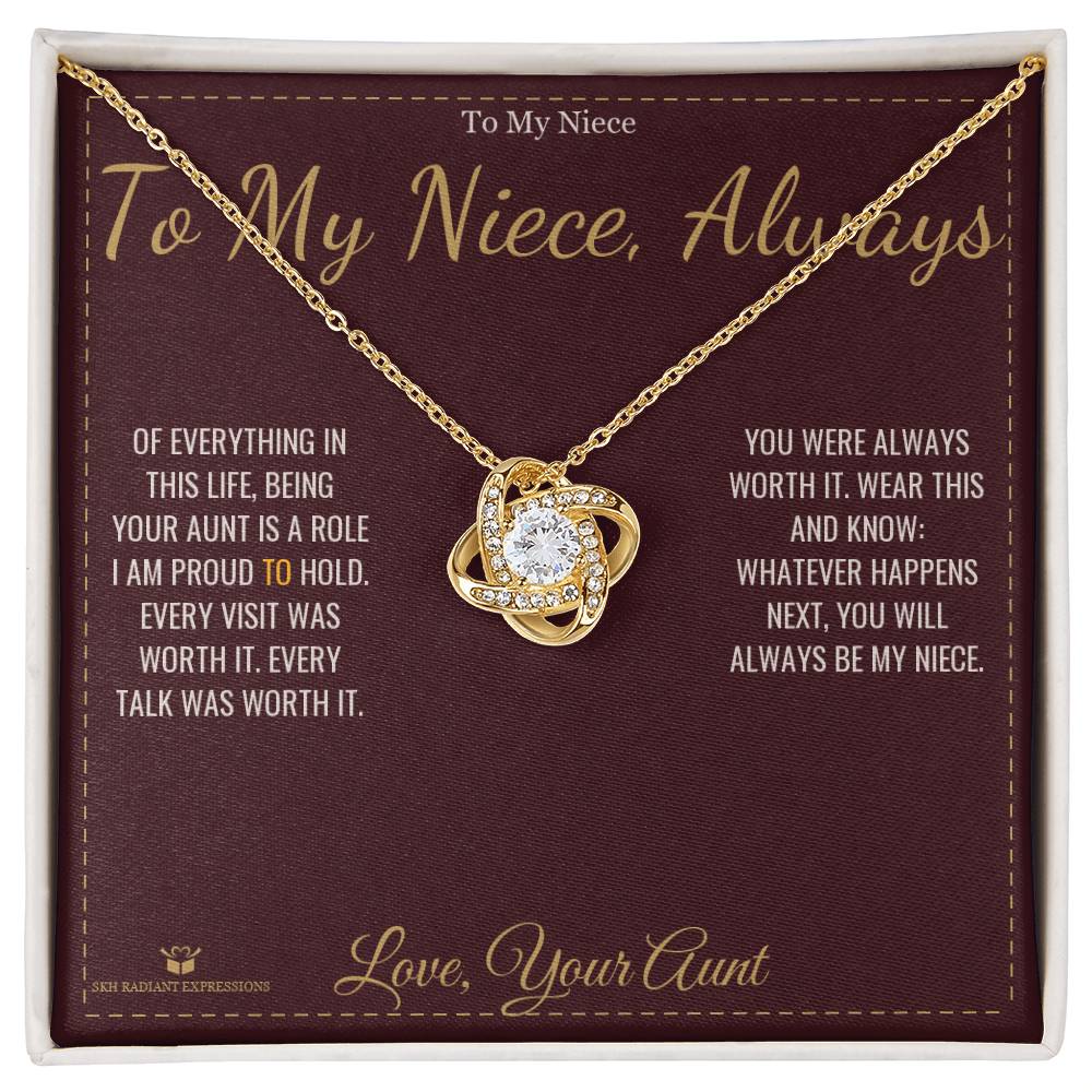 Engraved Love Knot Necklace with message for niece