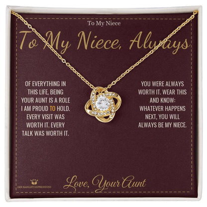 Engraved Love Knot Necklace with message for niece