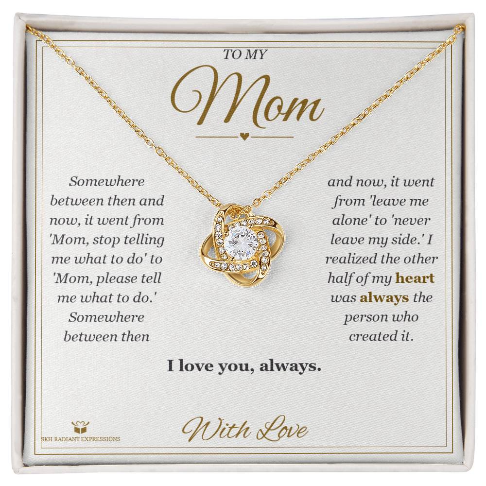 Love Knot Necklace with personalized message card for mom