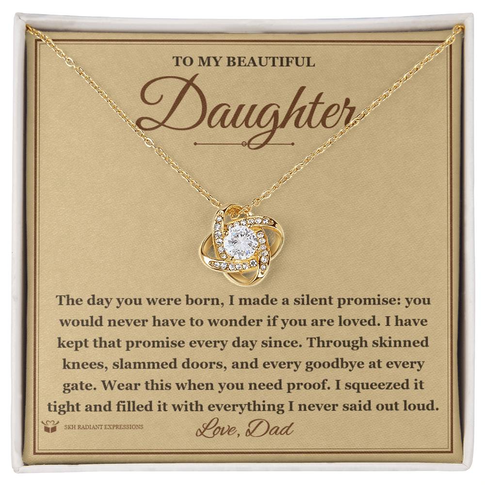 Love Knot Necklace with personalized message card for daughter