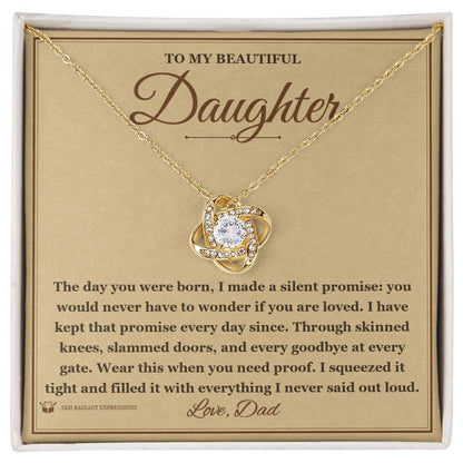 Love Knot Necklace with personalized message card for daughter