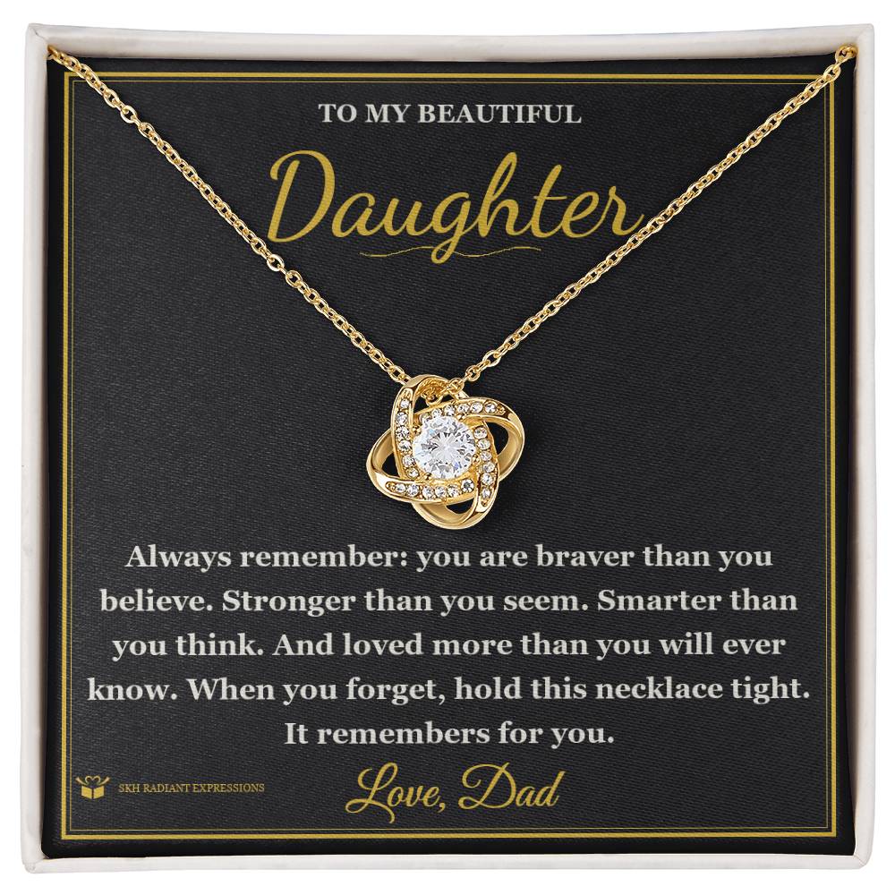 Love Knot Necklace with personalized message card for daughter