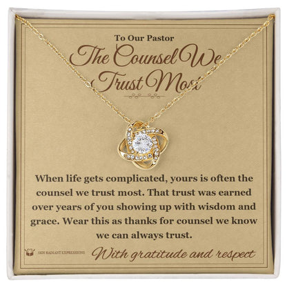 Love Knot Necklace with personalized message card for pastor