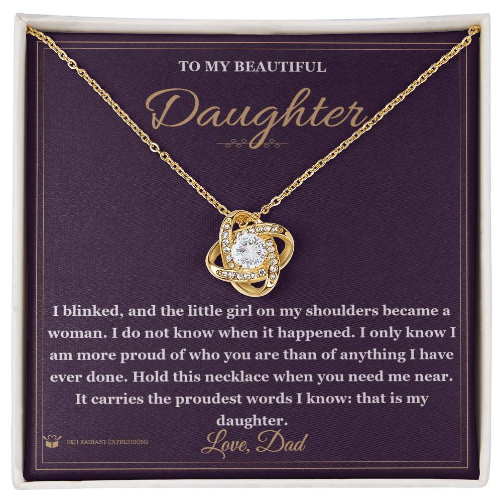 Engraved Love Knot Necklace with message for daughter