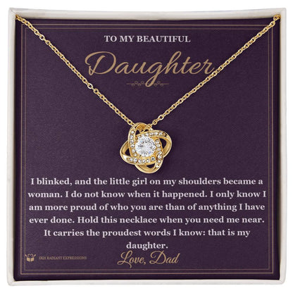 Engraved Love Knot Necklace with message for daughter