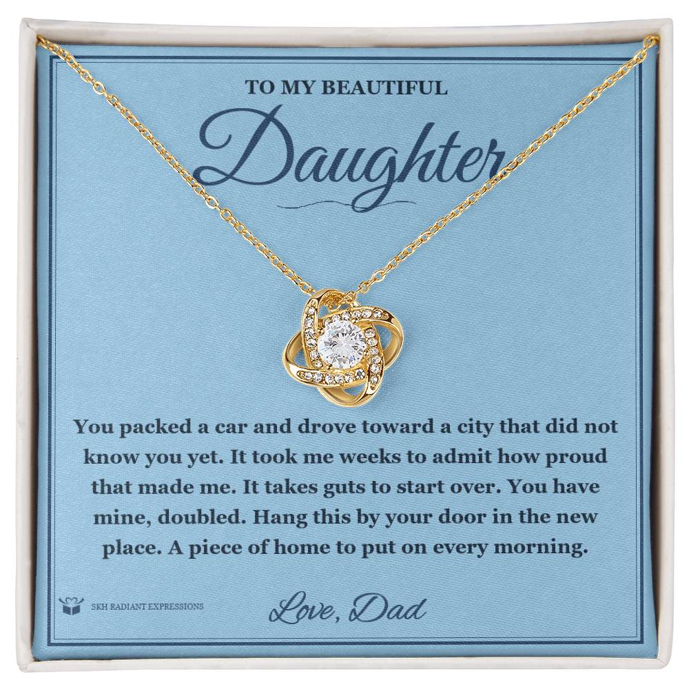 Engraved Love Knot Necklace with message for daughter