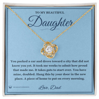 Engraved Love Knot Necklace with message for daughter