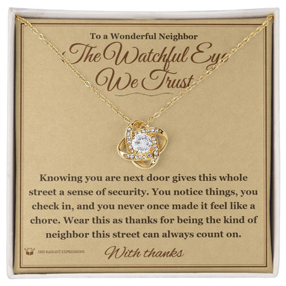 What does a Love Knot Necklace mean - gift for neighbor