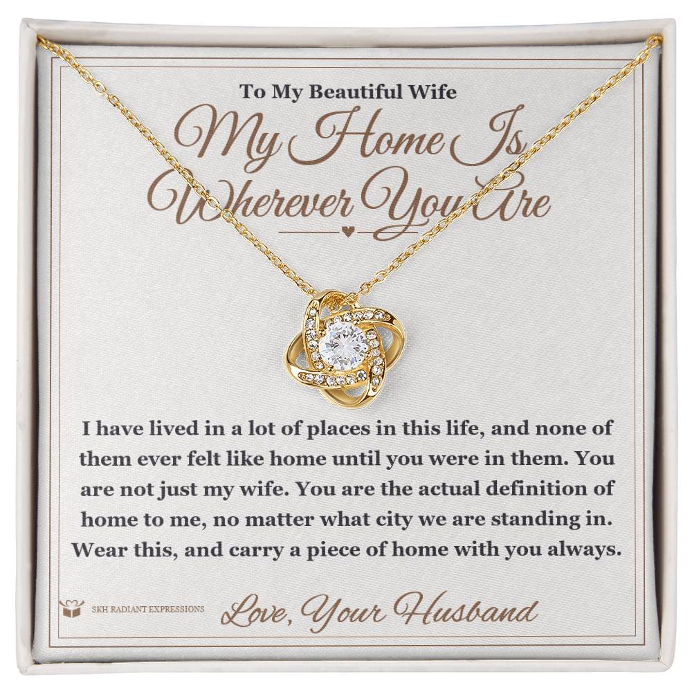 Engraved Love Knot Necklace with message for wife