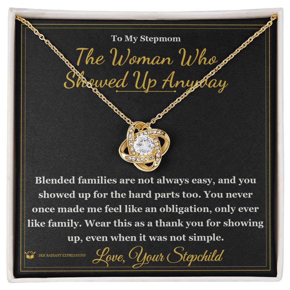 Love Knot Necklace with personalized message card for stepmom