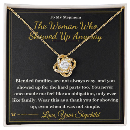 Love Knot Necklace with personalized message card for stepmom