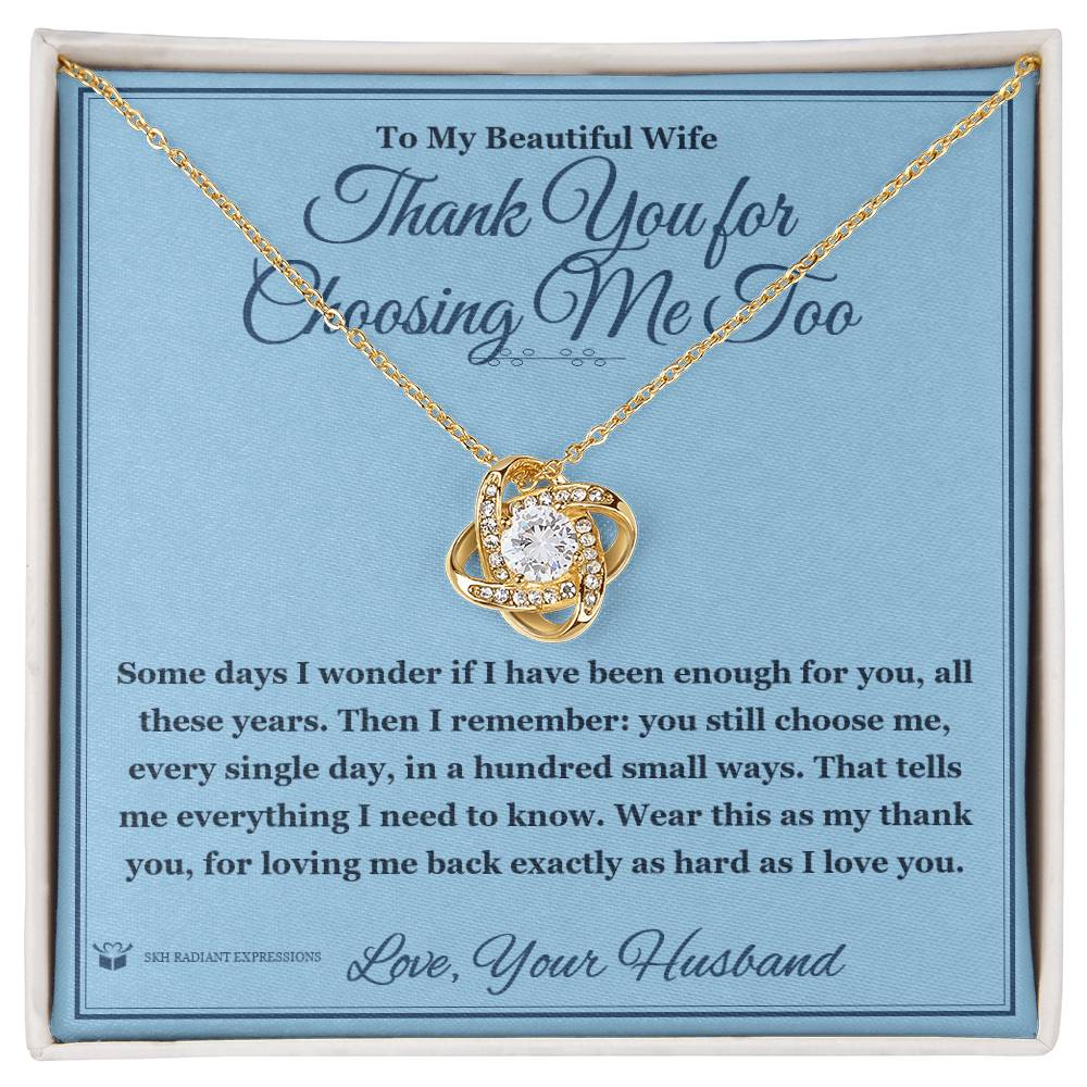 Engraved Love Knot Necklace with message for wife