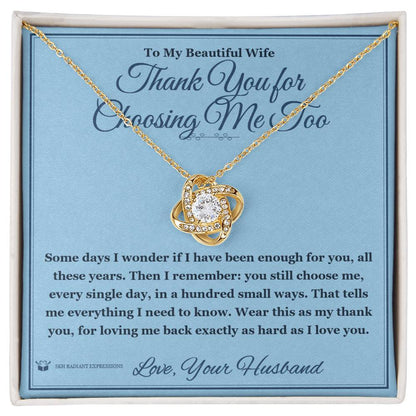 Engraved Love Knot Necklace with message for wife