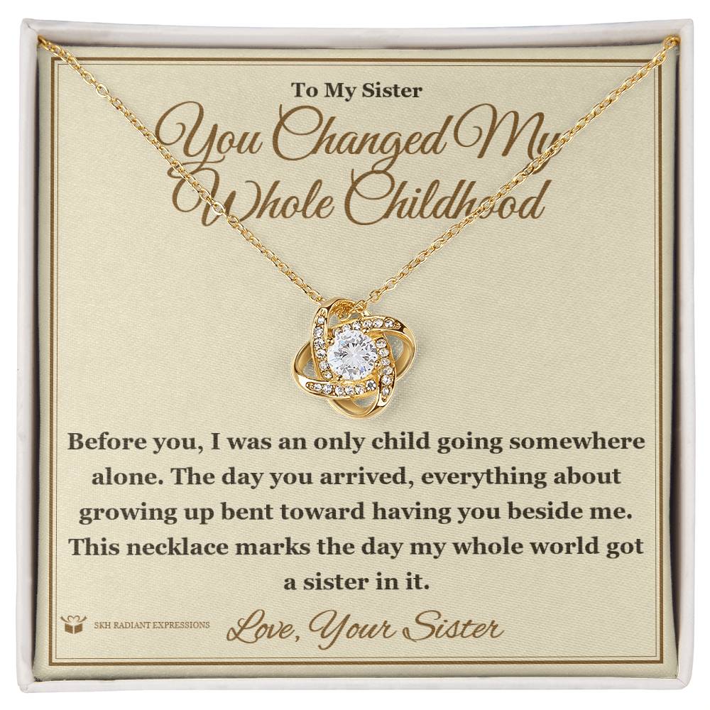 Engraved Love Knot Necklace with message for sister