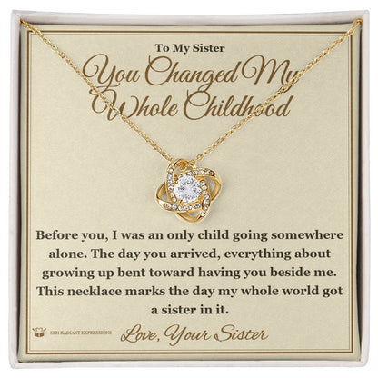 Engraved Love Knot Necklace with message for sister