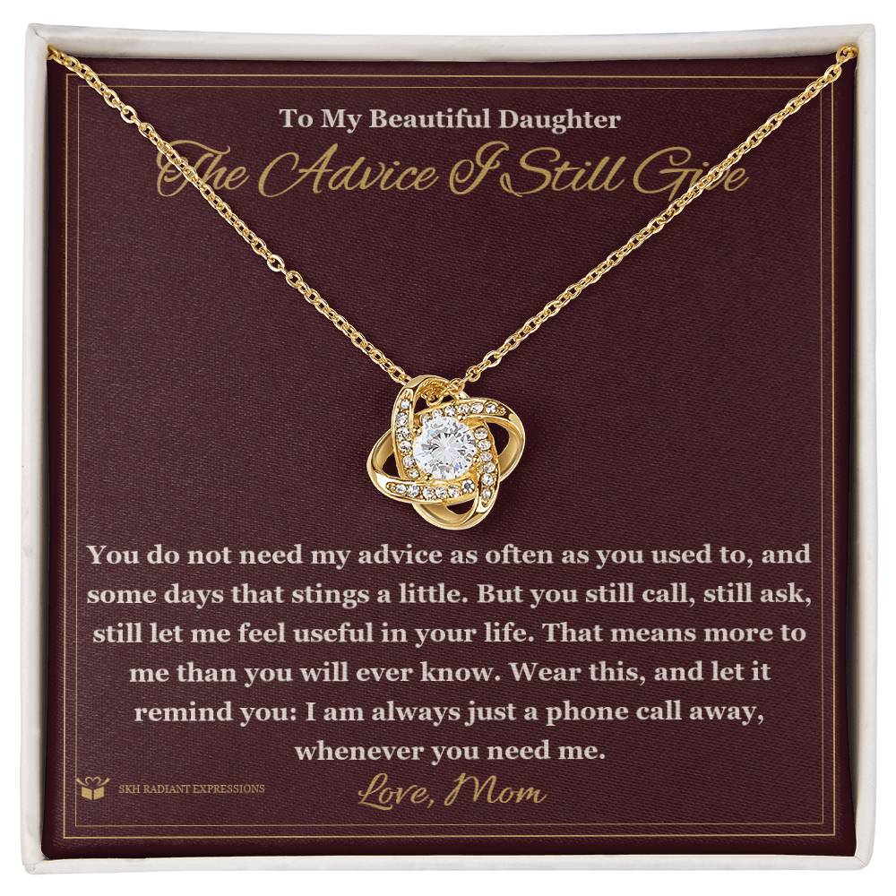 Love Knot Necklace with personalized message card for daughter