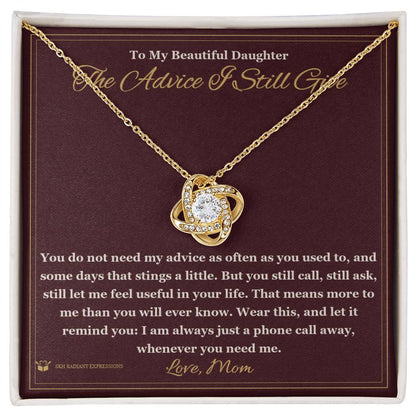 Love Knot Necklace with personalized message card for daughter
