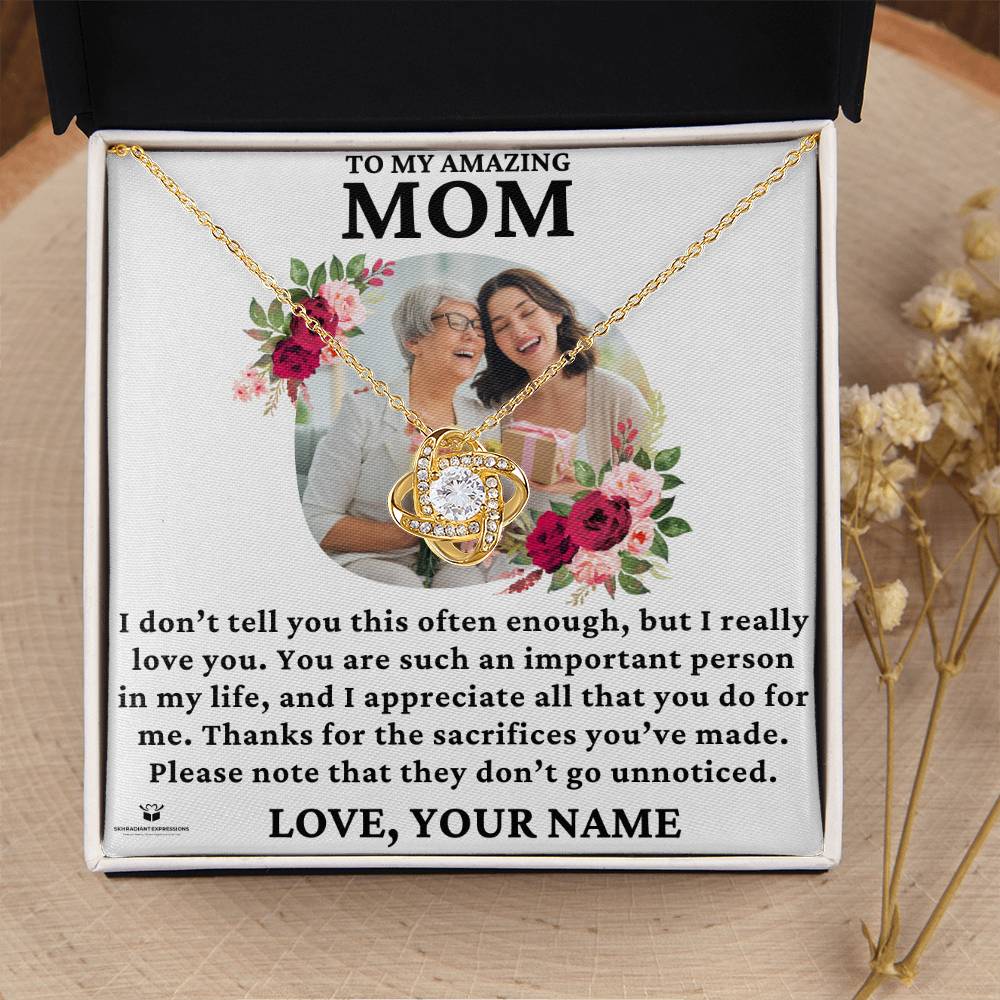 [ALMOST SOLD OUT] Personalized Message Card - To My Amazing Mom - You Are Such an Important Person In My Life - Love Knot Necklace