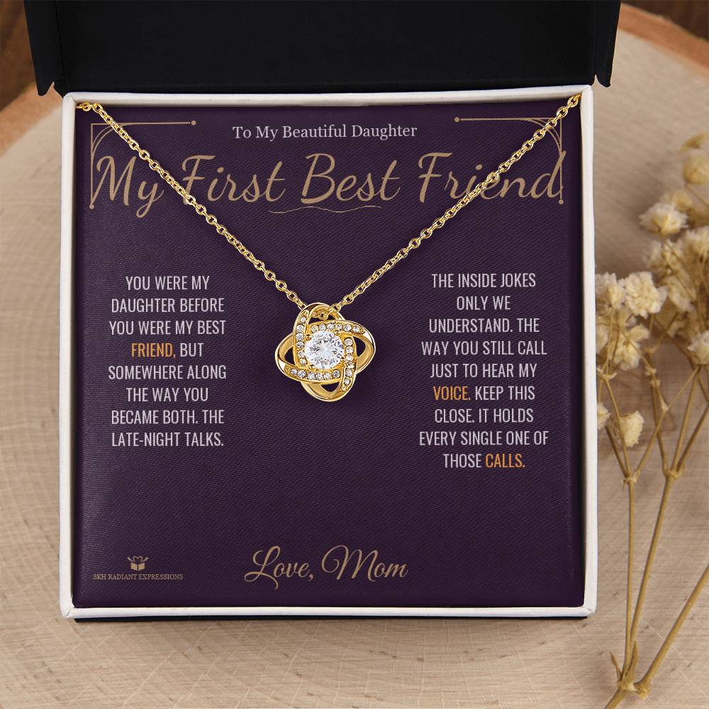 Love Knot Necklace engraved with your own words for daughter