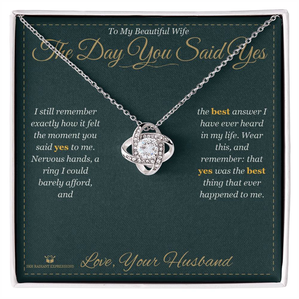 Engraved Love Knot Necklace with message for wife