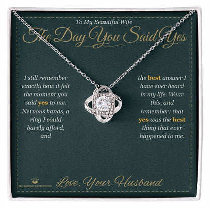 Engraved Love Knot Necklace with message for wife