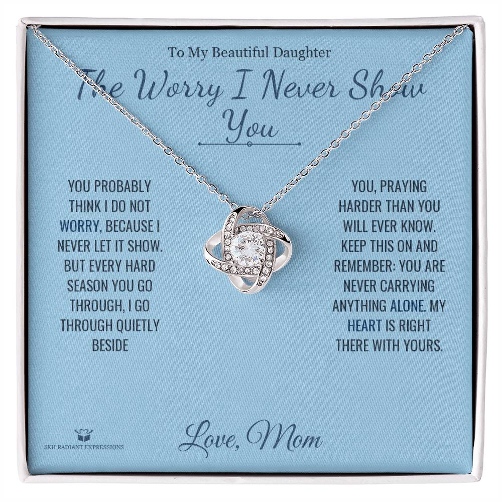 Engraved Love Knot Necklace with message for daughter