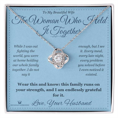 Engraved Love Knot Necklace with message for wife