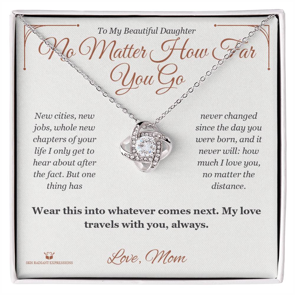 Engraved Love Knot Necklace with message for daughter