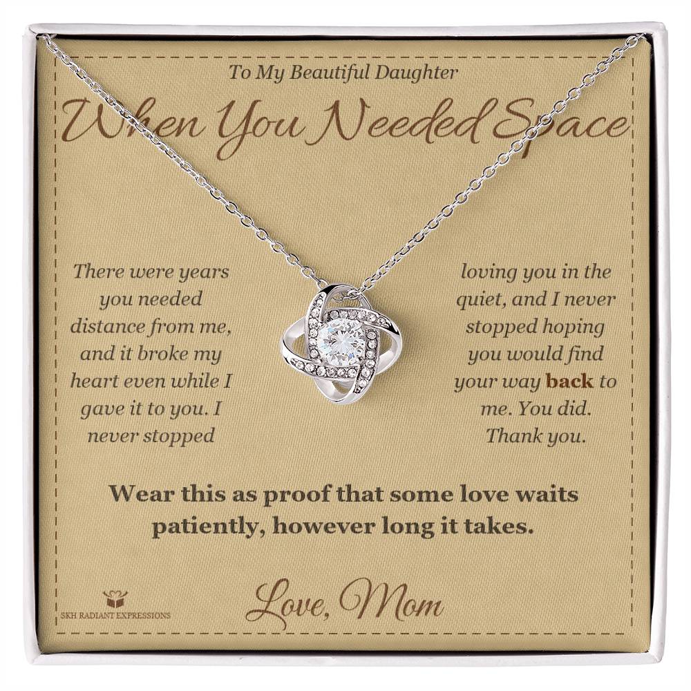 Engraved Love Knot Necklace with message for daughter