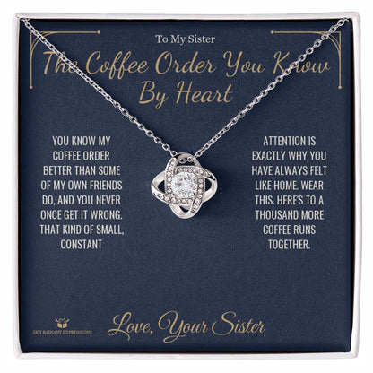 Engraved Love Knot Necklace with message for sister