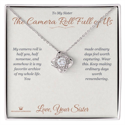 Engraved Love Knot Necklace with message for sister