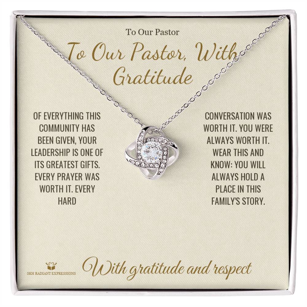 Love Knot Necklace with personalized message card for pastor
