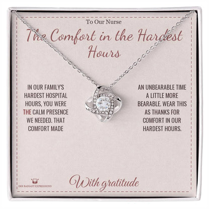 Love Knot Necklace with personalized message card for nurse
