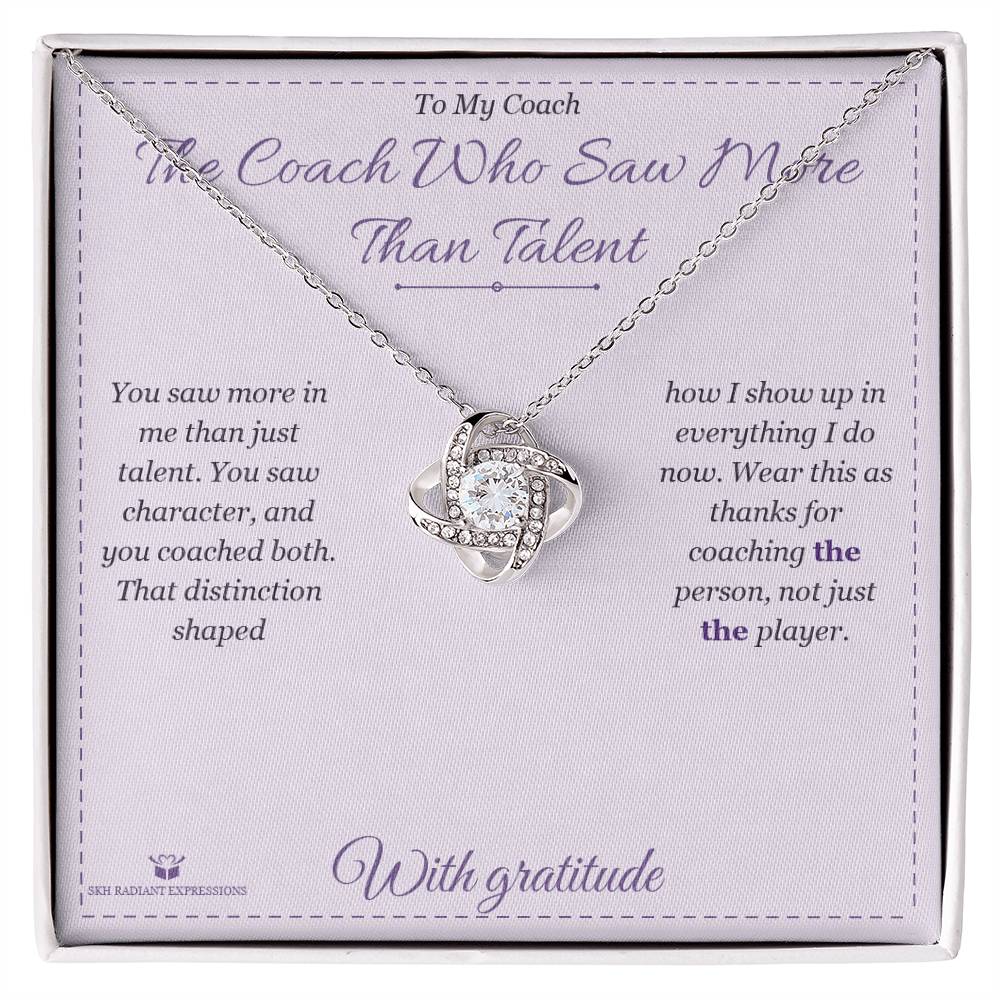 Love Knot Necklace with personalized message card for coach
