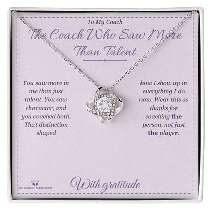 Love Knot Necklace with personalized message card for coach