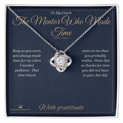Love Knot Necklace with personalized message card for coach