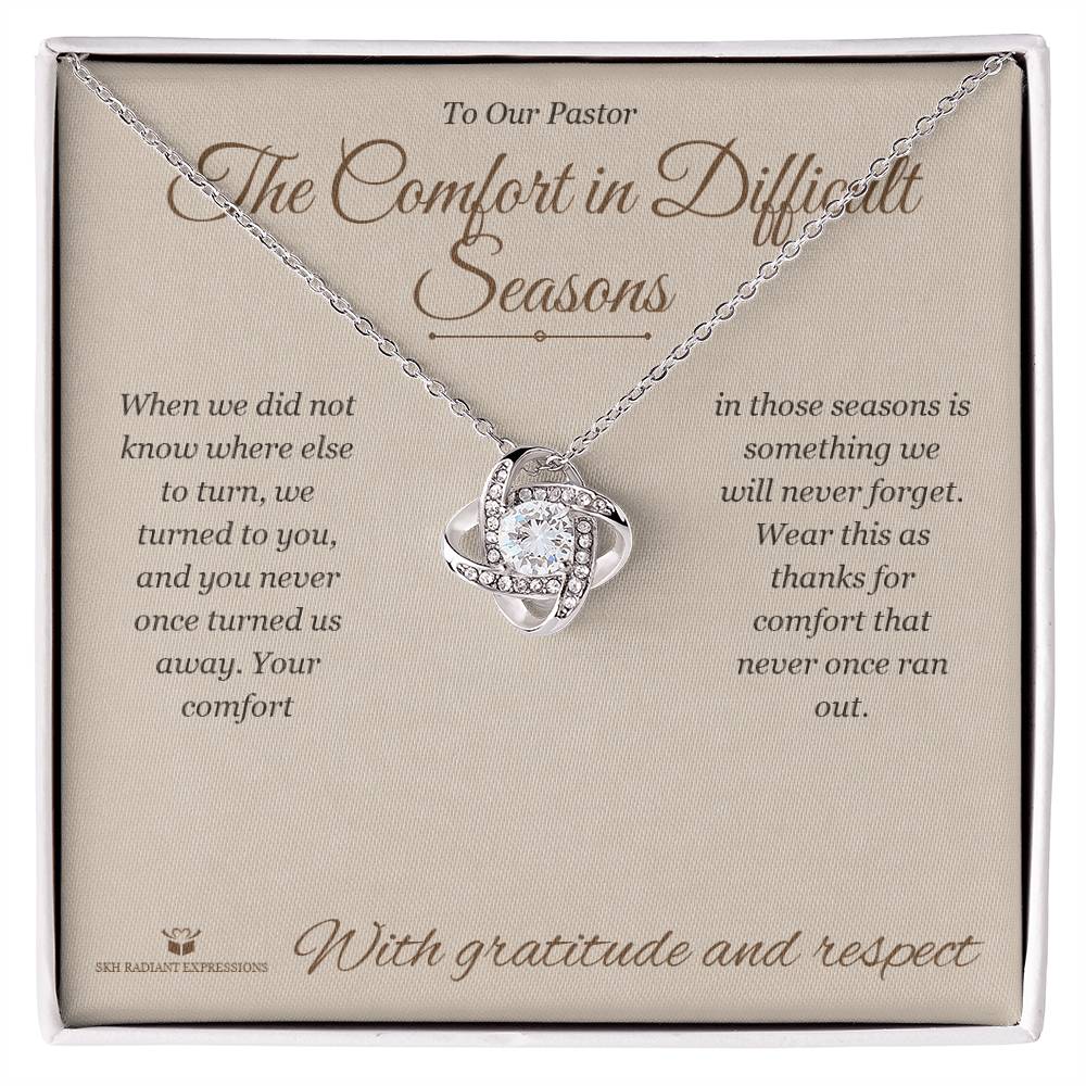 Love Knot Necklace with personalized message card for pastor