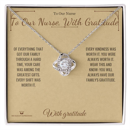 Love Knot Necklace with personalized message card for nurse