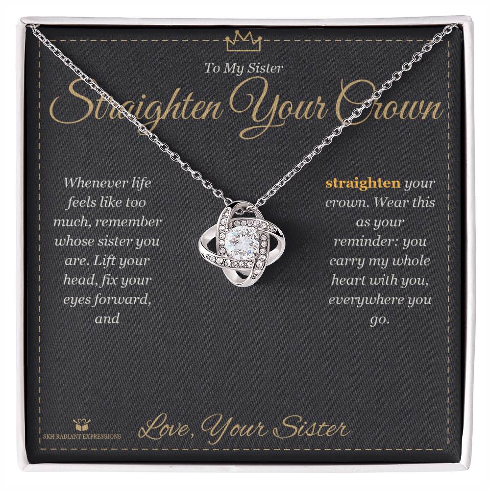 Engraved Love Knot Necklace with message for sister