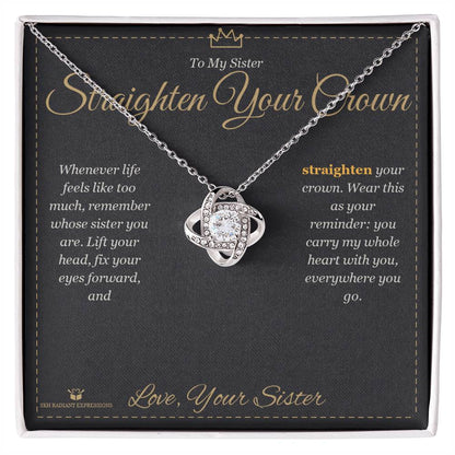 Engraved Love Knot Necklace with message for sister