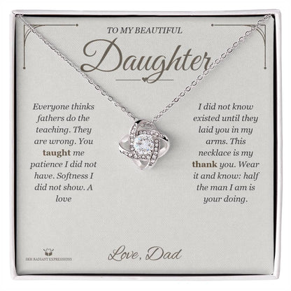 Engraved Love Knot Necklace with message for daughter
