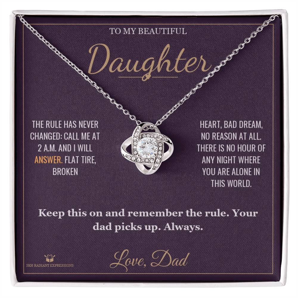 Engraved Love Knot Necklace with message for daughter