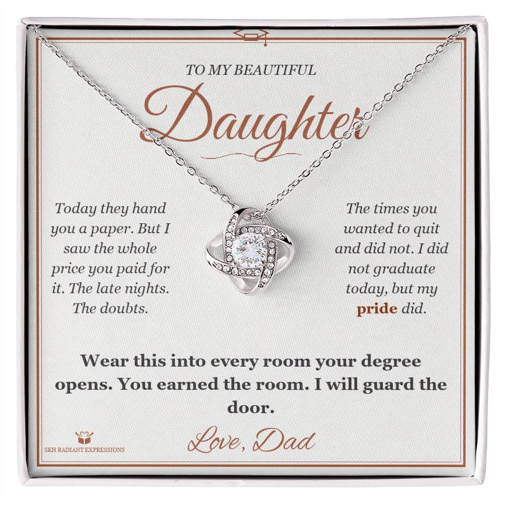 Engraved Love Knot Necklace with message for daughter