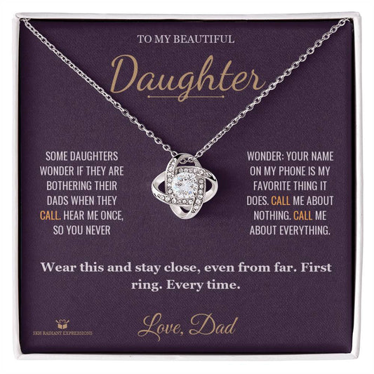 Answer On the First Ring - Love Knot Necklace for Daughter